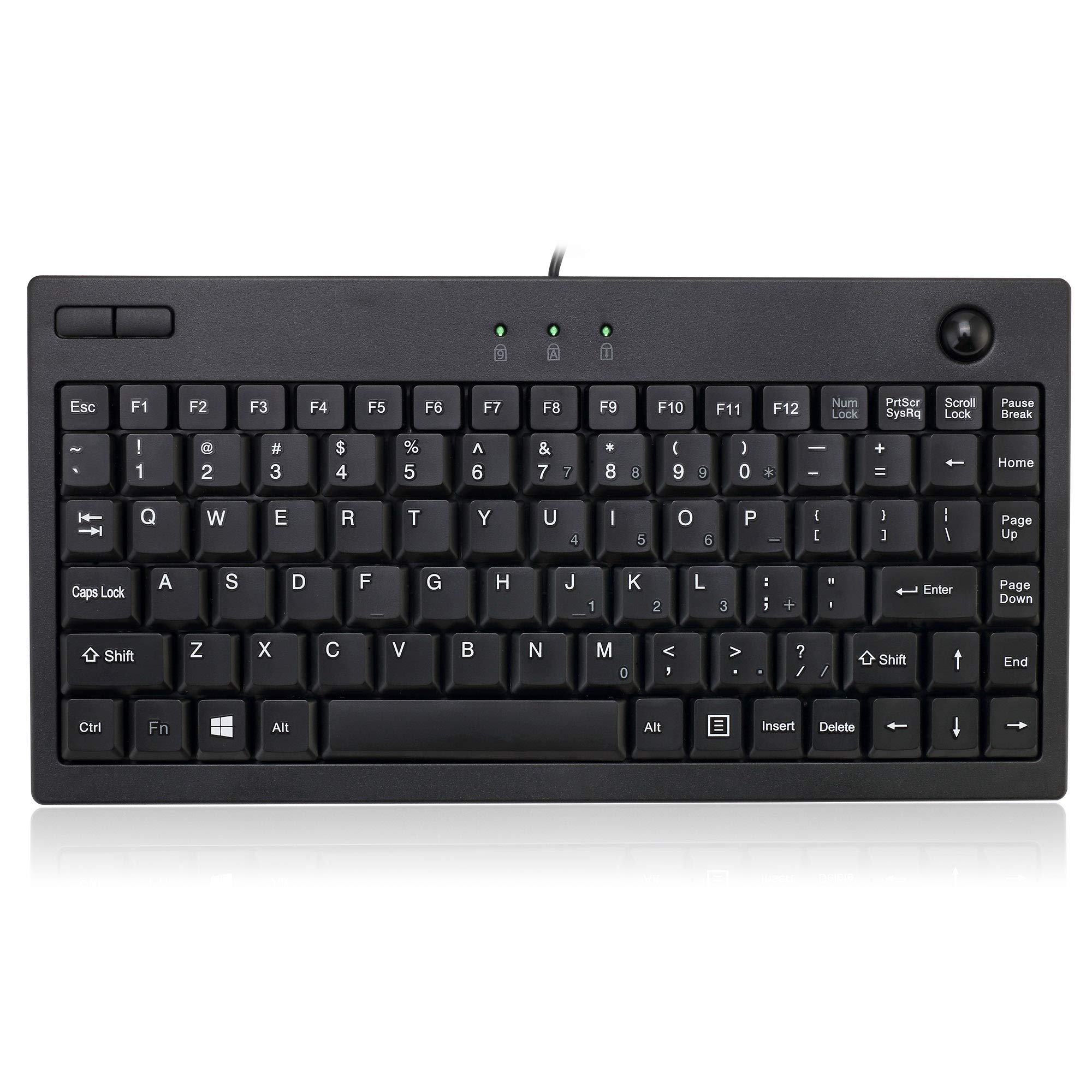 AKB-310UB - Wired USB Mini Trackball USB Keyboard, 87-Key US Layout, Black