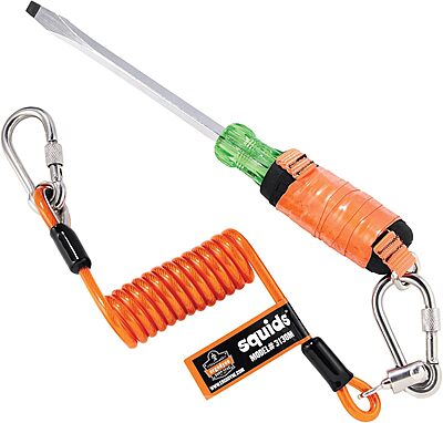 Ergodyne Squids 3130M Coiled Cable Tool Lanyard with Dual Stainless Steel Carabiners, 5 Pounds Medium