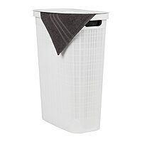 MIND READER Slim Laundry Hamper with Lid, 40L Linen Design Plastic