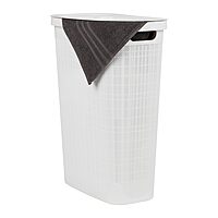 MIND READER Slim Laundry Hamper with Lid, 40L Linen Design Plastic