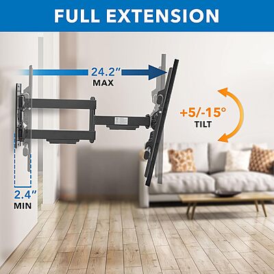 Mount-It! UL Certified Heavy Duty Full Motion TV Wall Mount for Most 37-80 Inch Flat Screen TVs, Wall Mount Bracket Max VESA 600x400, Holds up to 440lb, Full Motion TV Mount 55 inch, 65 inch, 80 inch