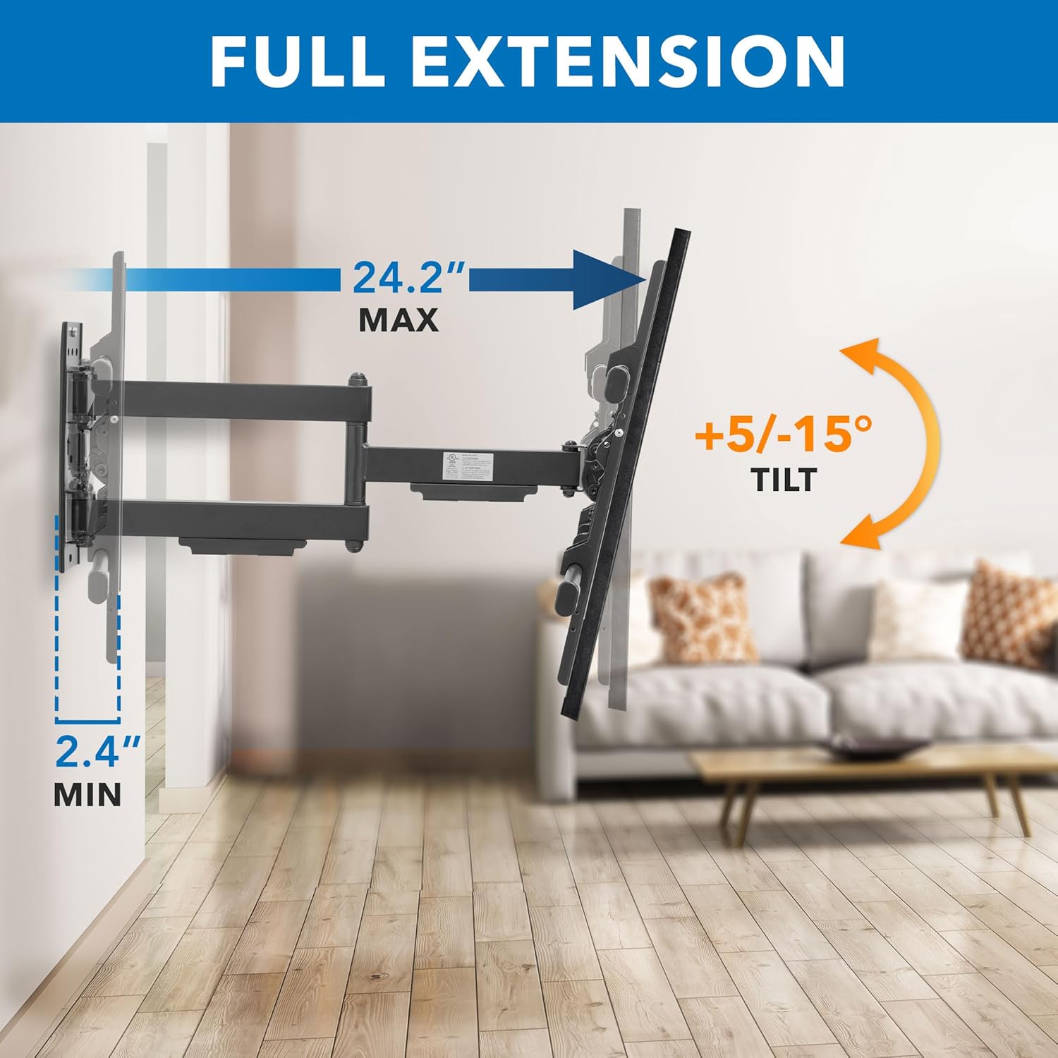 Mount-It! UL Certified Heavy Duty Full Motion TV Wall Mount for Most 37-80 Inch Flat Screen TVs