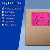 Avery Printable Rectangle Labels, Sure Feed Technology, 5\" x 7\", Neon Magenta