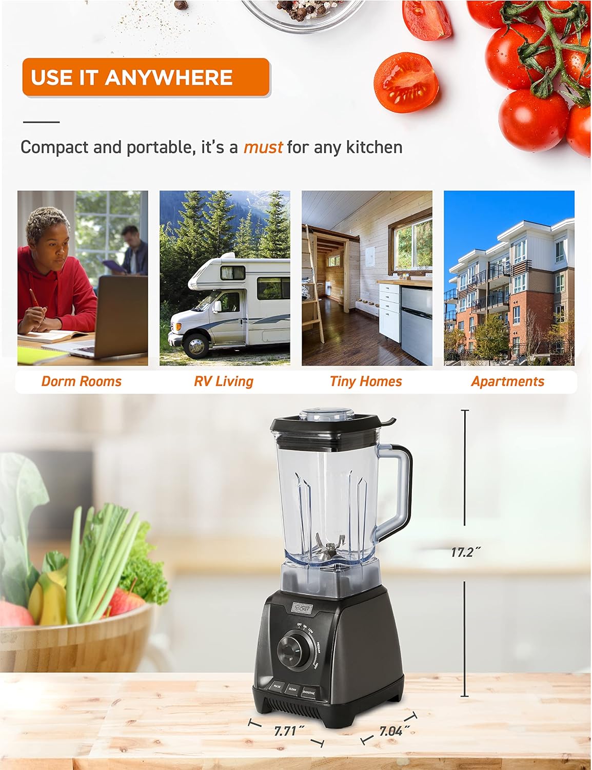 COMMERCIAL CHEF 1200 Watt High Power Blender, 50.7 oz, Black Multi Purpose