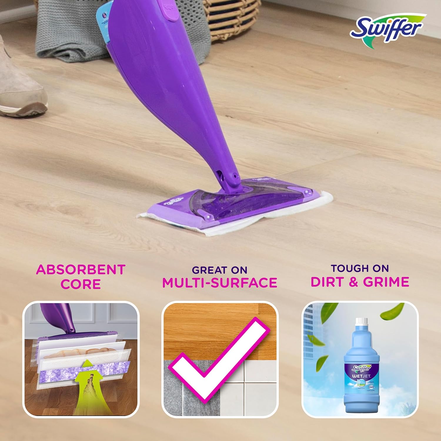 Swiffer WetJet Hardwood Floor Cleaner Spray Mop Pad Refill, Bathroom Cleaning Supplies, Hardwood Floor Cleaner