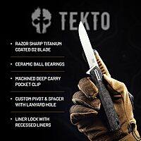 TEKTO F2 Bravo Folding Knife - D2 Steel, Ceramic Ball Bearings