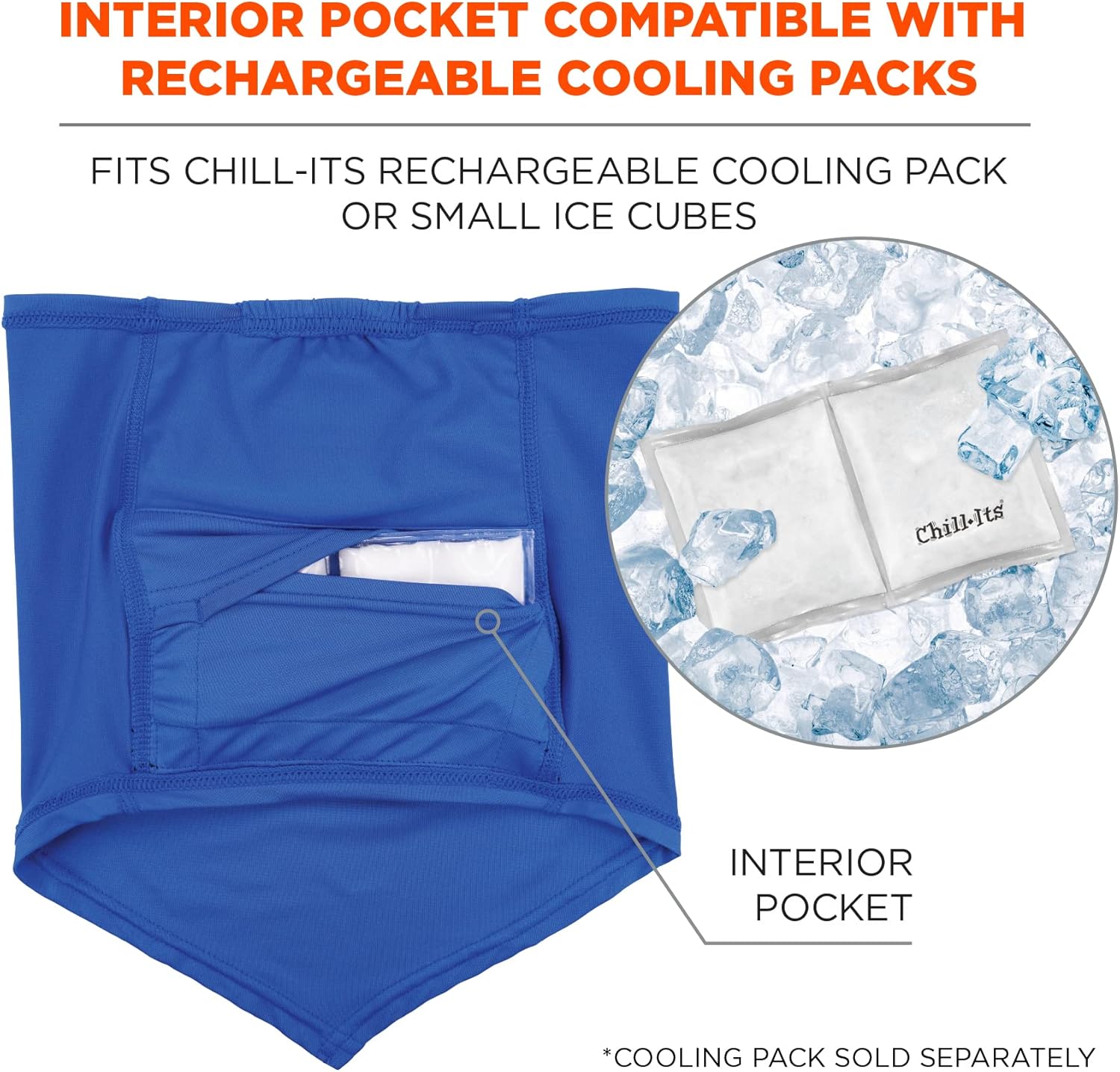 Ergodyne Chill-Its Cooling Neck Gaiter Bandana with Back-of-Neck Pocket, UPF 50+