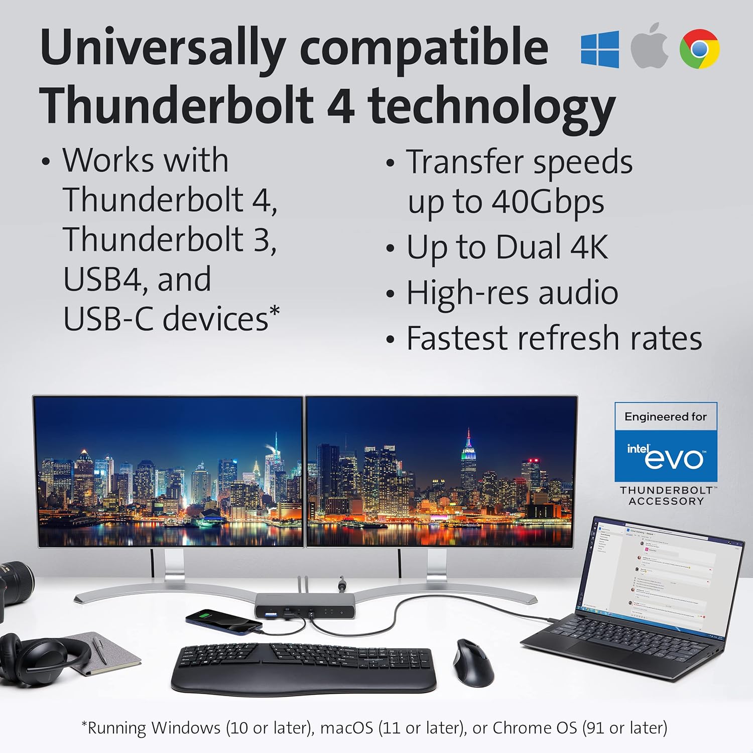 Kensington SD5780T Thunderbolt 4 Dual 4K Docking Station with up to 100W Power Delivery & SD Card Reader