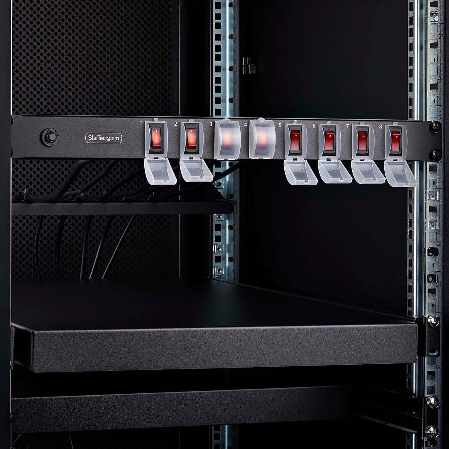 StarTech.com 8-Outlet Horizontal Rack Mount PDU, 1U Power Strip, Outlet On/Off Switches, 15A Breaker