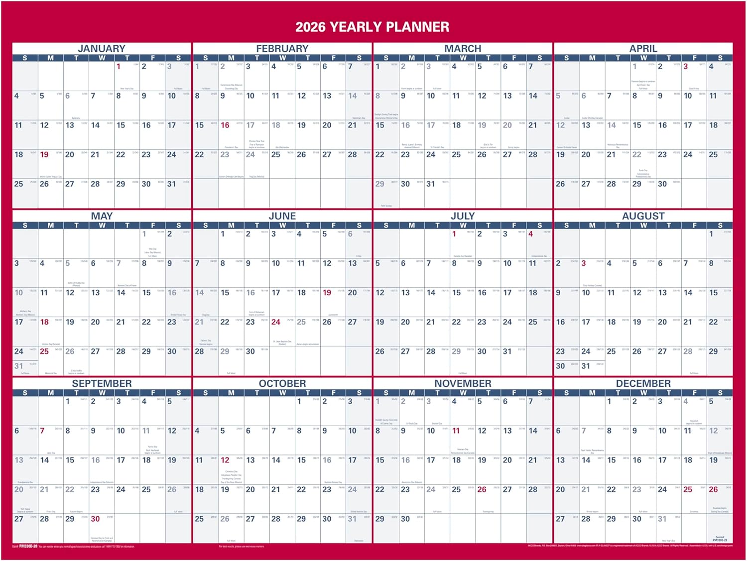 AT-A-GLANCE Reversible Erasable Wall Calendar, Vertical/Horizontal