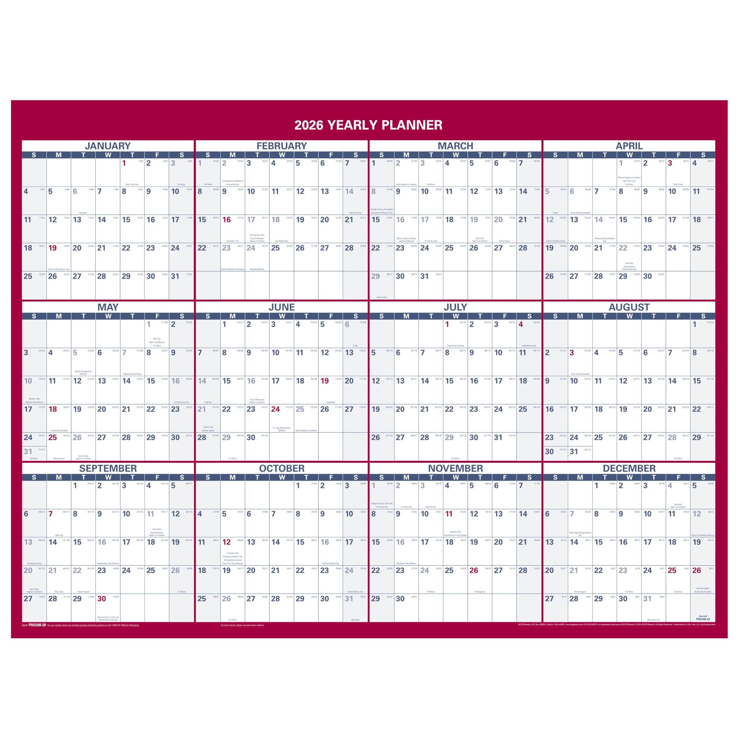 AT-A-GLANCE Reversible Erasable Wall Calendar, Vertical/Horizontal