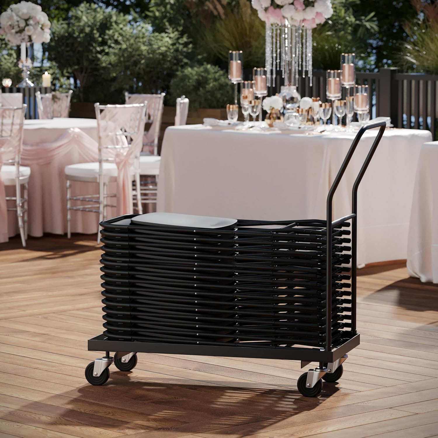 Flash Furniture Kaden L-Shaped Folding Chair Dolly for Large Events, Commercial Grade Steel Folding Chair Cart