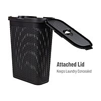 Mind Reader 40L Slim Laundry Hamper with Lid, Wicker-Style Plastic