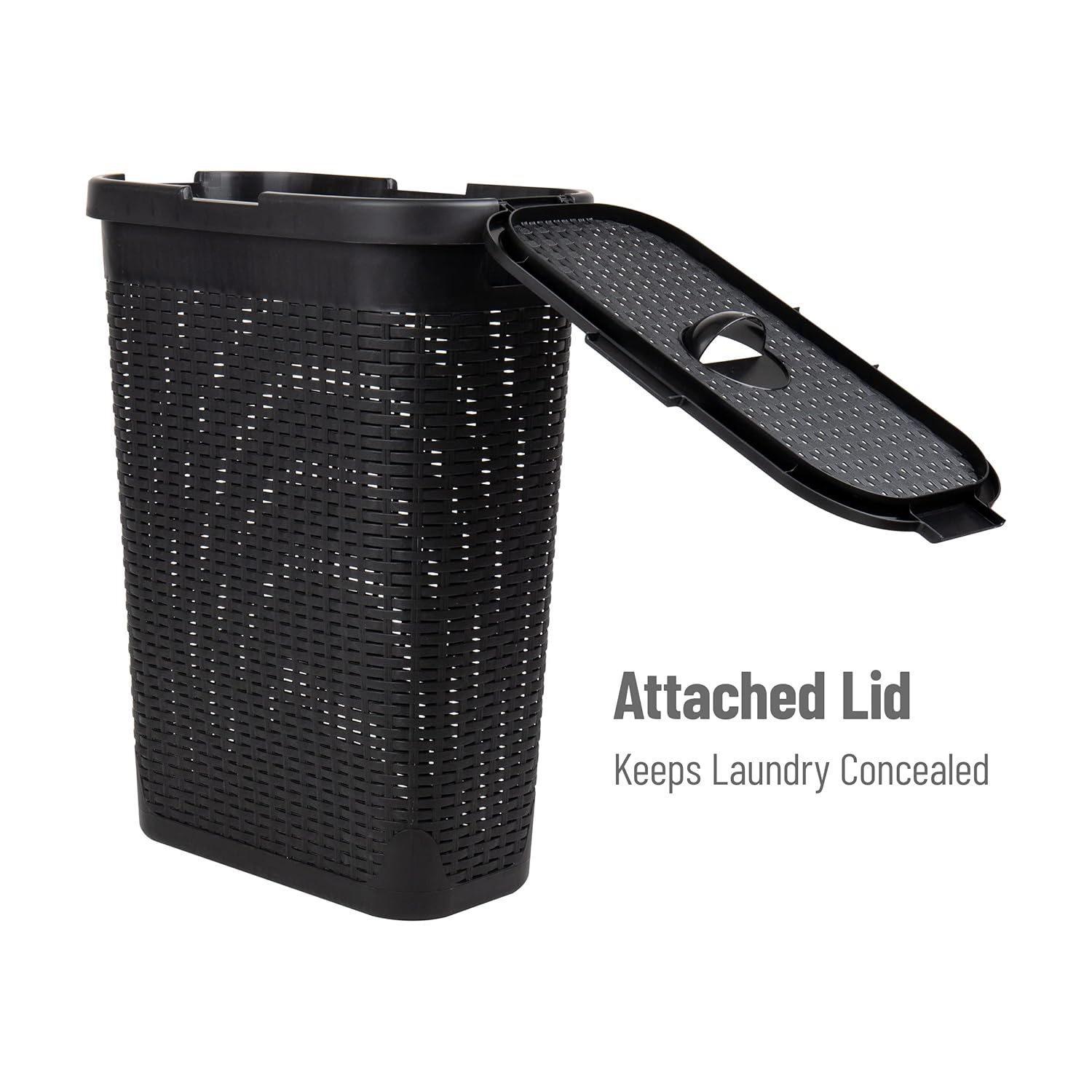 Mind Reader 40L Slim Laundry Hamper with Lid, Wicker-Style Plastic