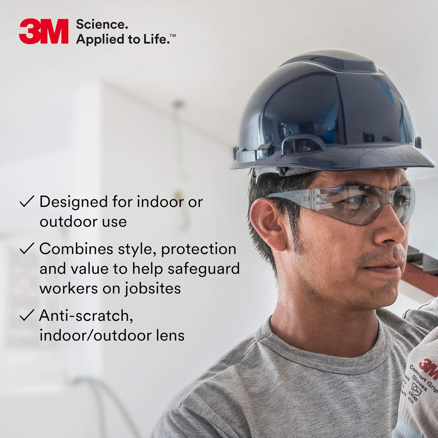 3M Safety Glasses, Virtua, 1 Pair, ANSI Z87, Unisex, Indoor/Outdoor Clear Hard Coat Lens, Clear Frame