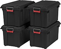 IRIS Weathertight Plastic Storage Containers With Latch Lids, 15 3/8in x 16in x 30in, Black, Case Of 4