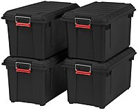 IRIS Weathertight Plastic Storage Containers With Latch Lids, 15 3/8in x 16in x 30in, Black, Case Of 4