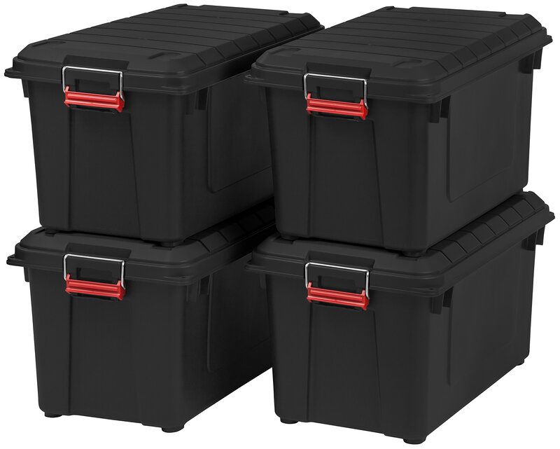 IRIS Weathertight Plastic Storage Containers With Latch Lids, 15 3/8in x 16in x 30in, Black, Case Of 4