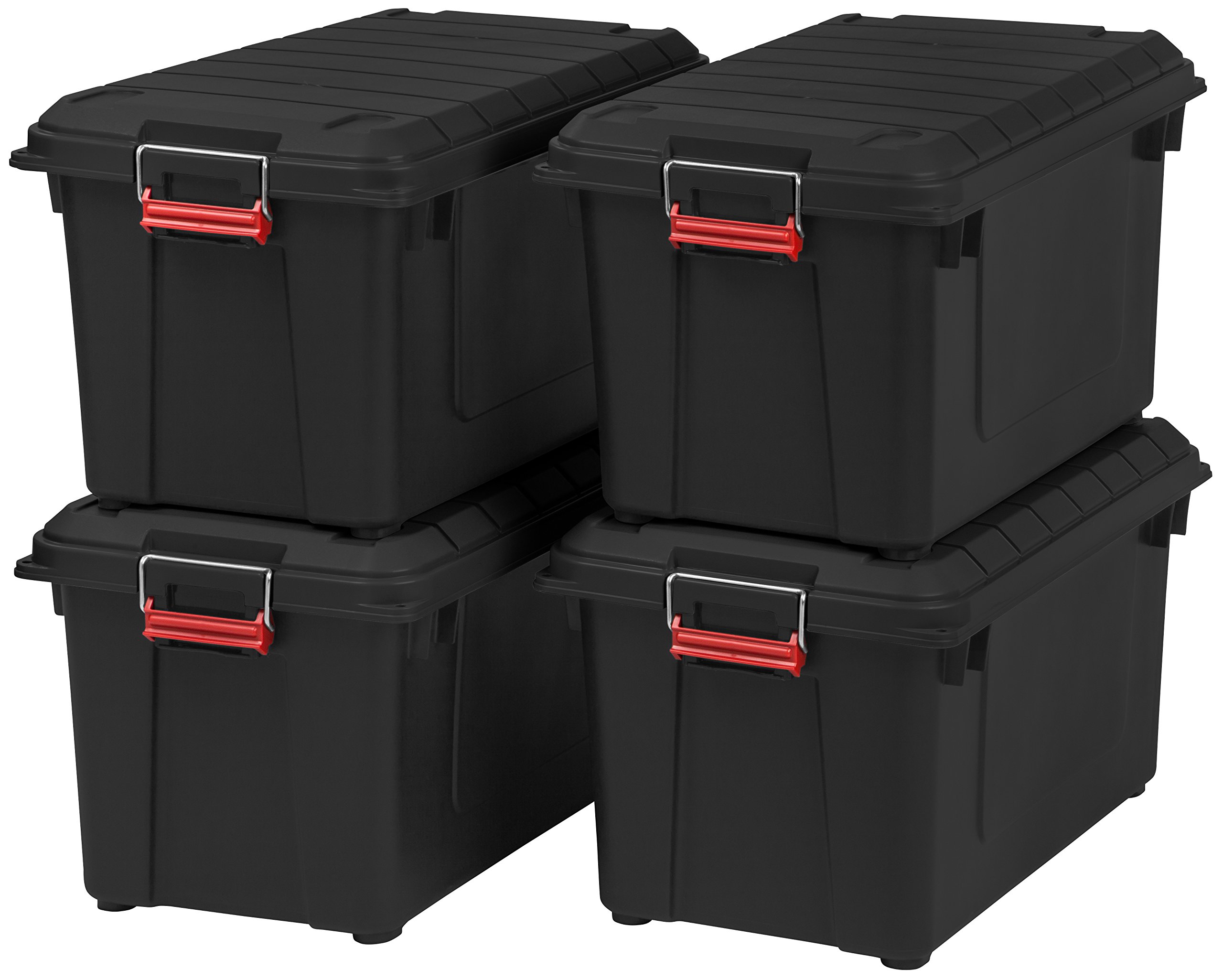 IRIS Weathertight Plastic Storage Containers With Latch Lids, 15 3/8in x 16in x 30in, Black, Case Of 4