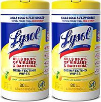 Lysol Disinfectant Wipes Multi-Surface Antibacterial Cleaning Wipes For Disinfecting and Cleaning Lemon and Lime Blossom 80 Count (Pack of 2)