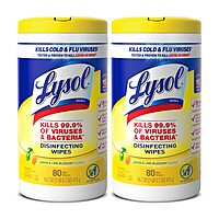Lysol Disinfectant Wipes Multi-Surface Antibacterial Cleaning Wipes For Disinfecting and Cleaning Lemon and Lime Blossom 80 Count (Pack of 2)