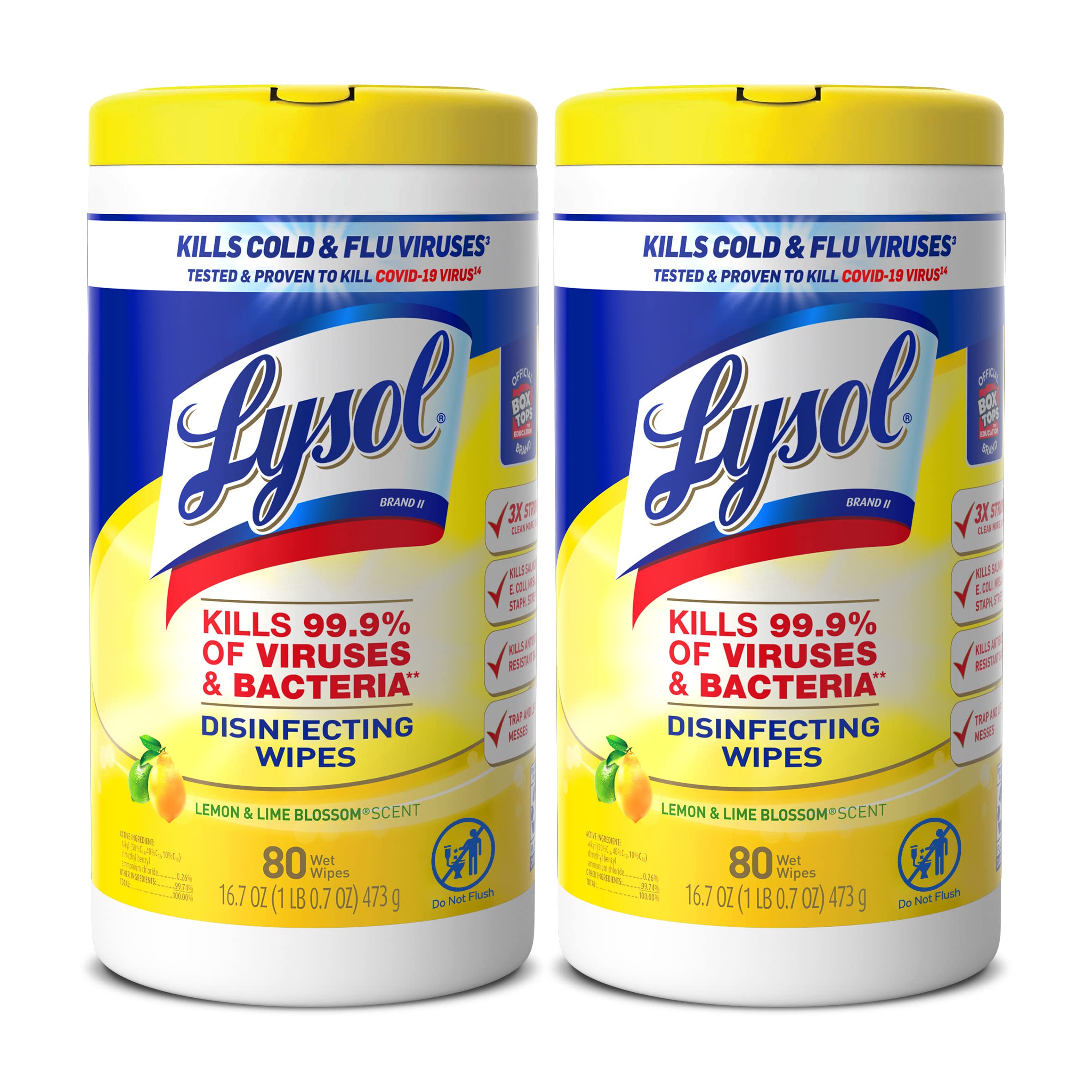 Lysol Disinfectant Wipes Multi-Surface Antibacterial Cleaning Wipes For Disinfecting and Cleaning Lemon and Lime Blossom 80