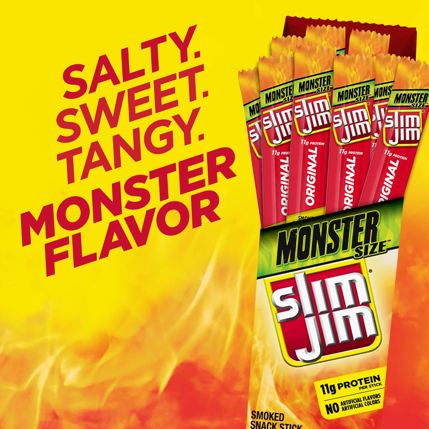 Slim Jim Monster Smoked Meat Sticks, Original Flavor, High Protein, Camping Snack