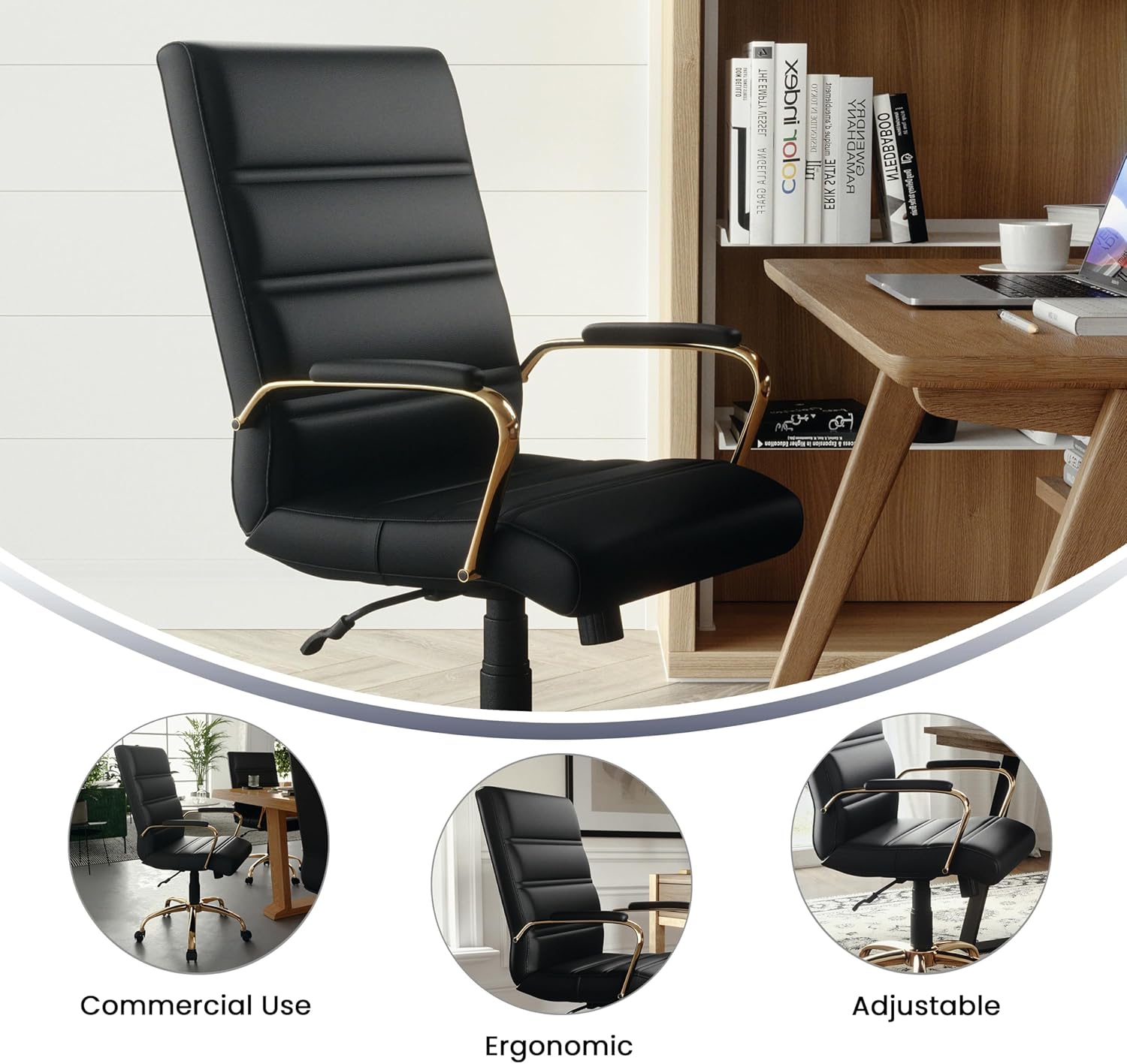 Flash Furniture Whitney Mid-Back Swivel LeatherSoft Desk Chair with Padded Seat and Armrests