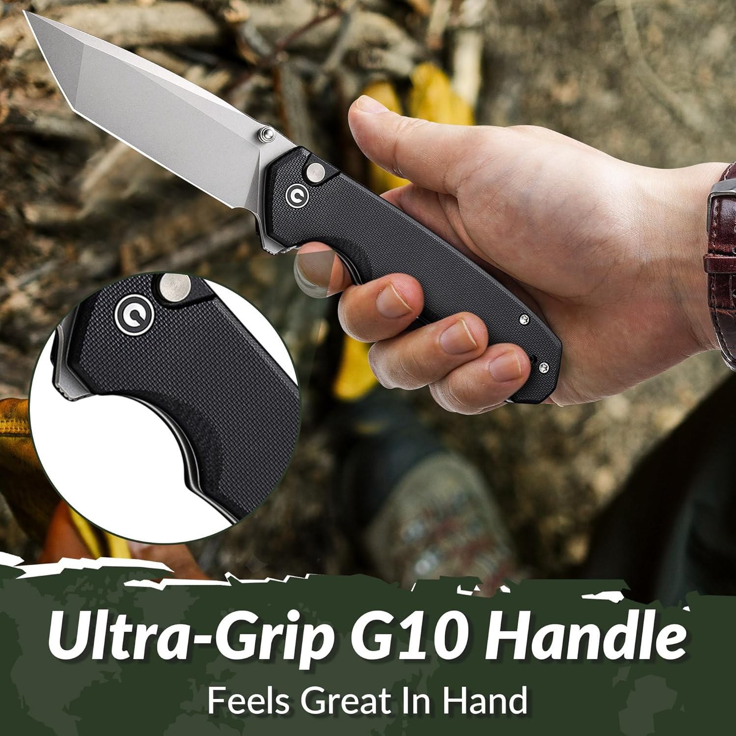 CIVIVI Brazen Folding Knife, Button Lock Pocket Knife with 3.46'' Swedish 14C28N Tanto Blade - LOW-PROFILE