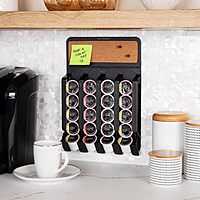 Mind Reader Single Serve Pod Organizer, Wall Mount, 20 Pod Capacity, Magnetic or Adhesive, 10.75" L x 15.5" W x 2.5" H, Black