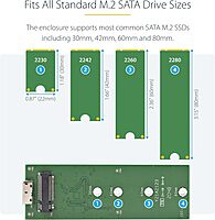 StarTech.com M.2 SSD Aluminum Enclosure to USB 3.0 (5Gbps) with UASP - Black - M.2 NGFF SATA with B Key & B+M Key