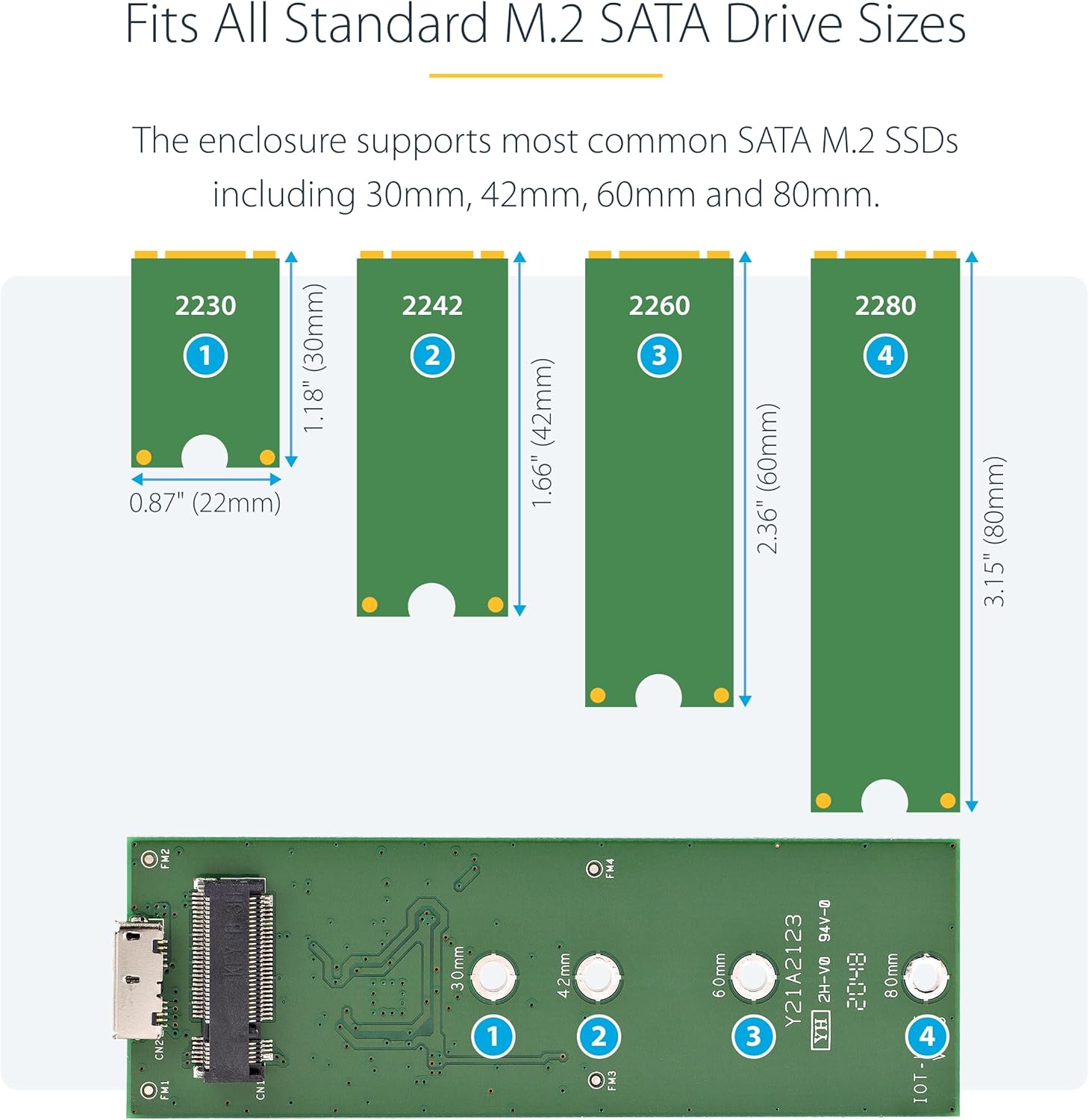 StarTech.com M.2 SSD Aluminum Enclosure to USB 3.0 (5Gbps) with UASP - Black - M.2 NGFF SATA with B Key & B+M Key