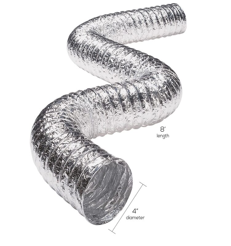 Deflecto 3-Ply 4in x 8ft Class 1 Flexible Aluminum Duct With Spring Clamps, Silver, FLXC0408