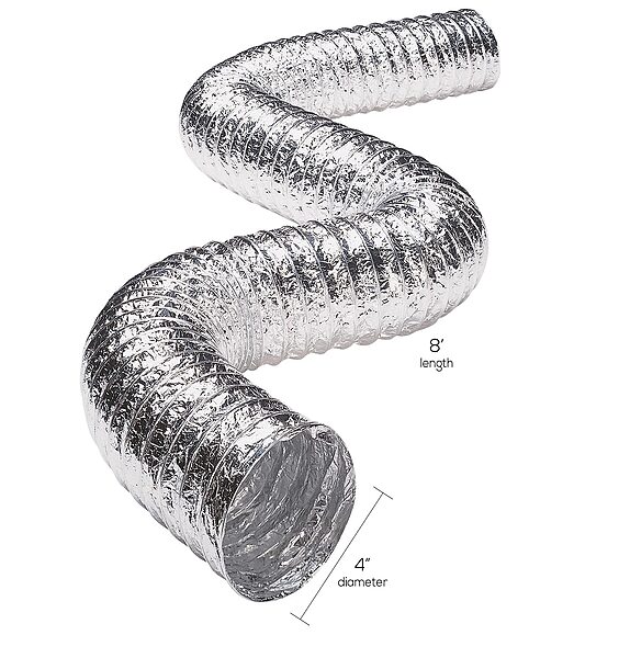 Deflecto 3-Ply 4in x 8ft Class 1 Flexible Aluminum Duct With Spring Clamps, Silver, FLXC0408
