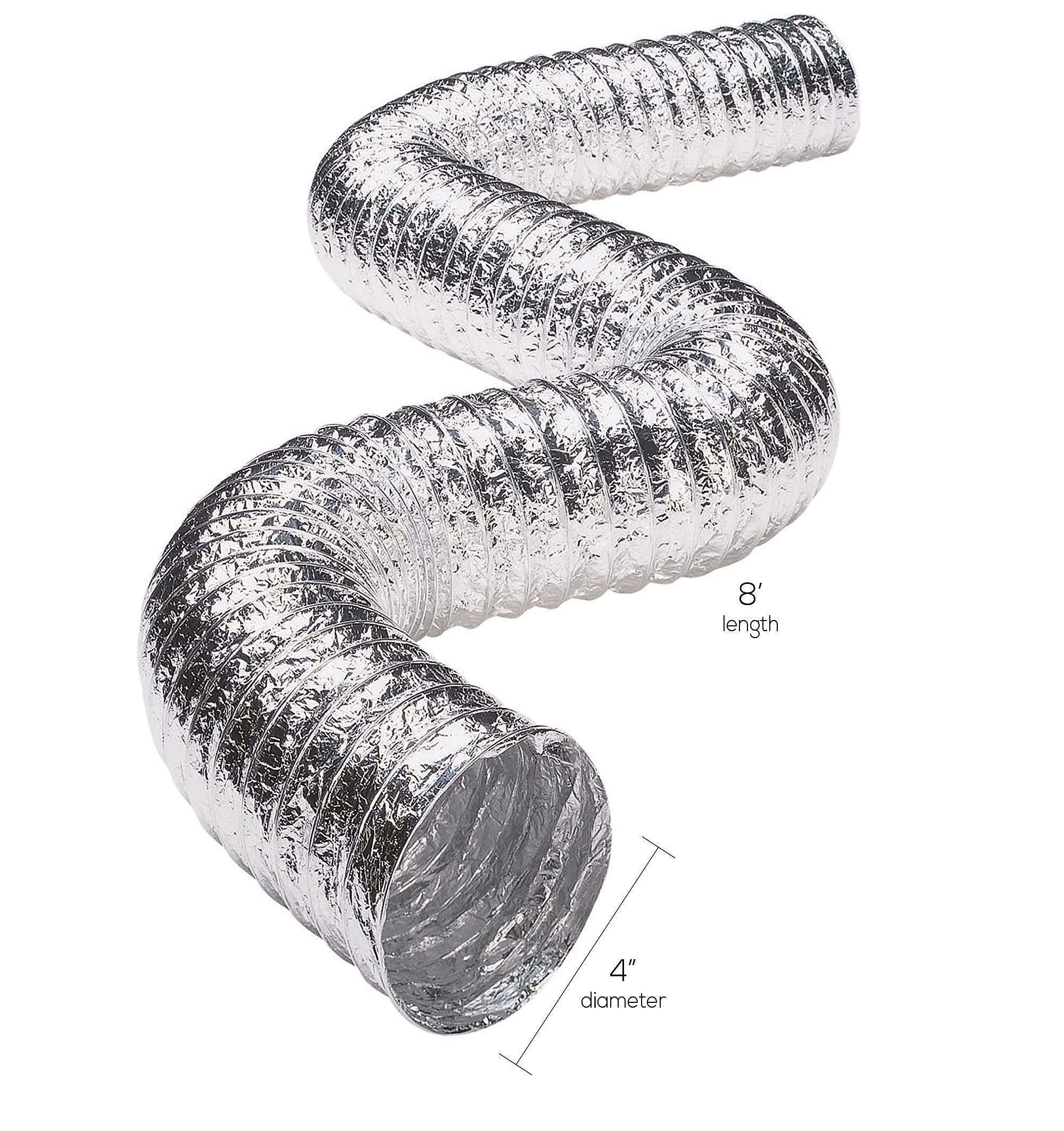 Deflecto 3-Ply 4in x 8ft Class 1 Flexible Aluminum Duct With Spring Clamps, Silver, FLXC0408