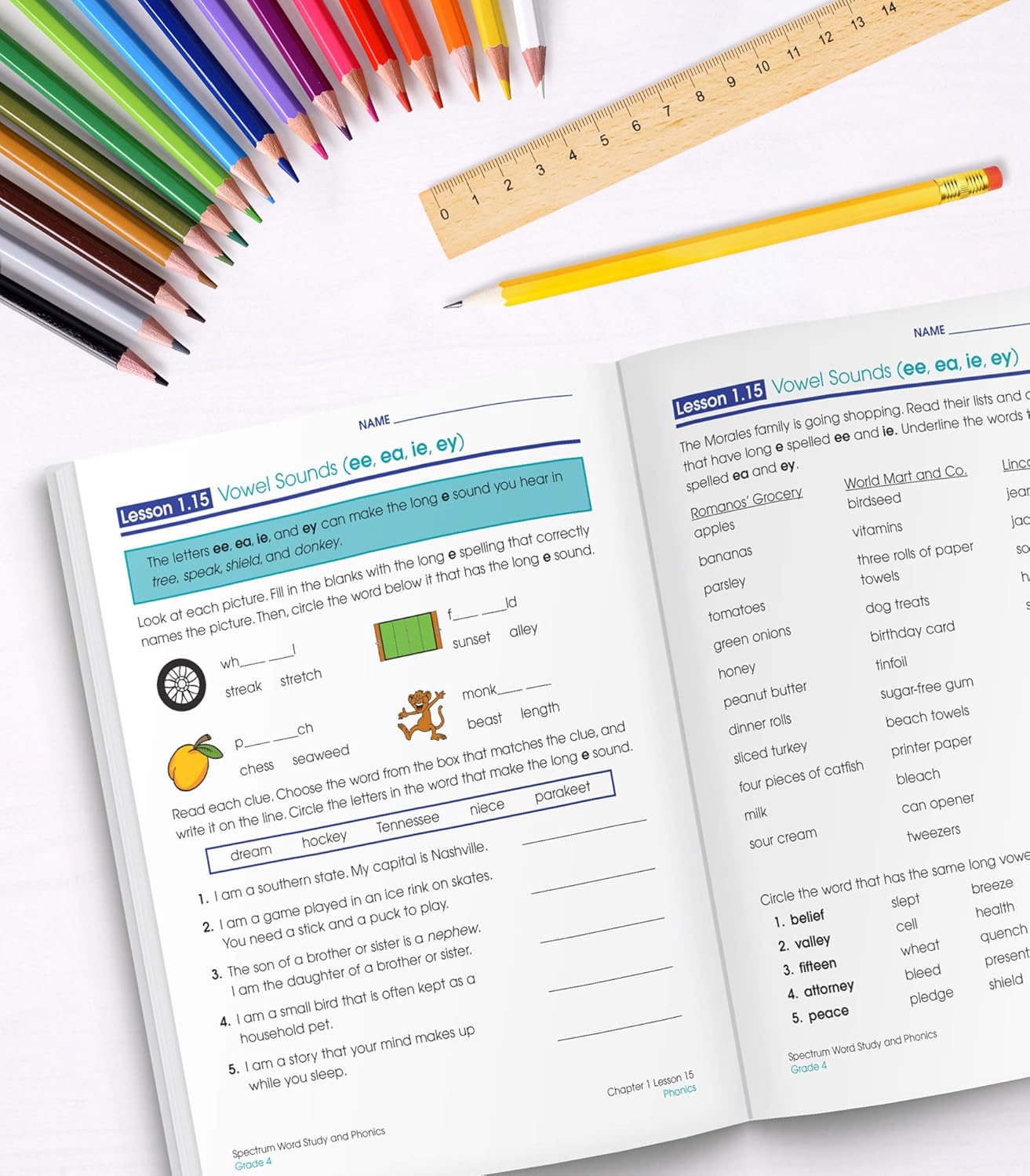 Spectrum Grade 4 Word Study and Phonics Workbooks, Ages 9 to 10, 4th Grade Phonics and Word Study, Dictionary Skills