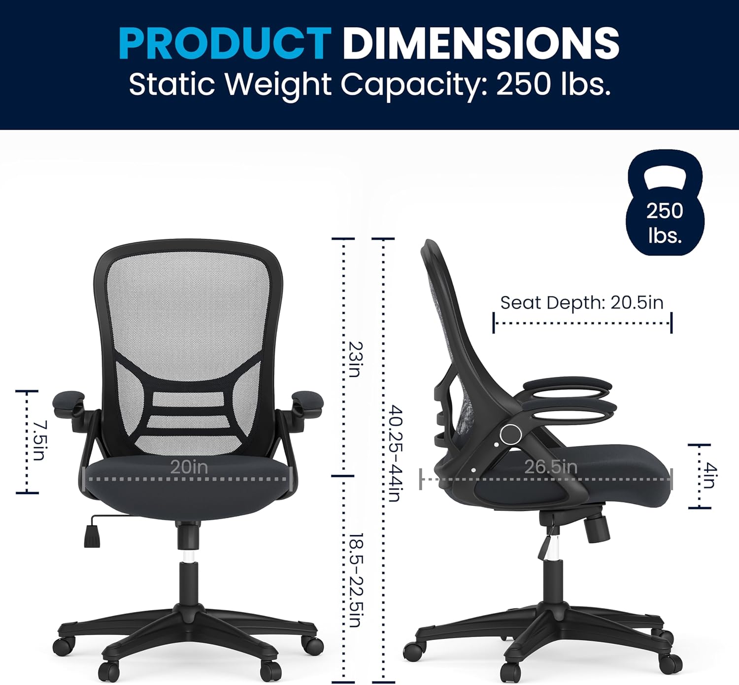 Flash Furniture Porter High-Back Mesh Ergonomic Swivel Office Chair with Adjustable Lumbar Support and Flip-Up Armrests