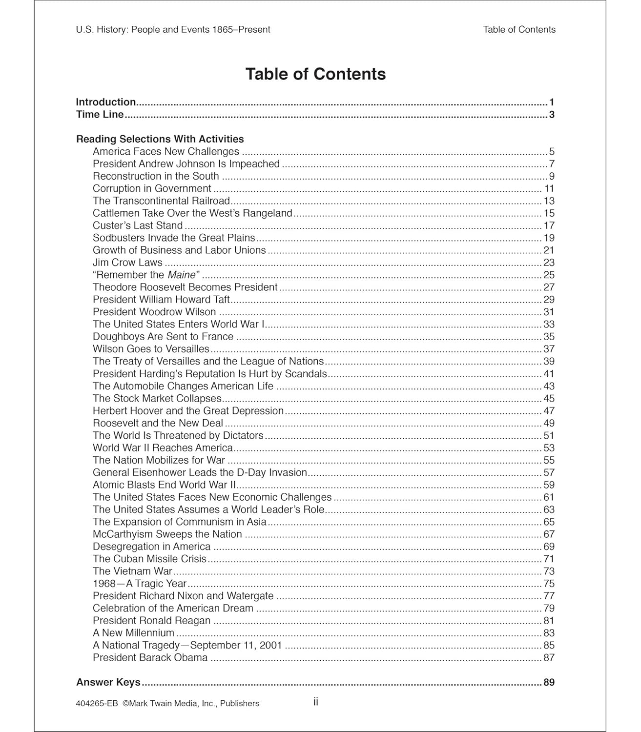 Mark Twain US History Workbook, Middle School Books Covering People and Events 1865 to Present Day