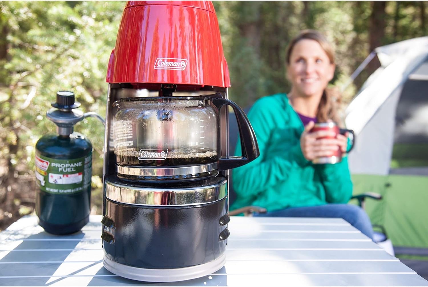Coleman QuikPot 10-Cup Propane Coffee Maker, 4500 BTUs Brews 10 Cups in 18 Mins, Efficient Coffee Brewer for Camping