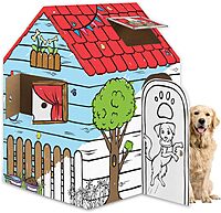 Bankers Box at Play Color in Dog Playhouse, Cardboard Playhouse for and Life Size Craft Activity for Kids and Families