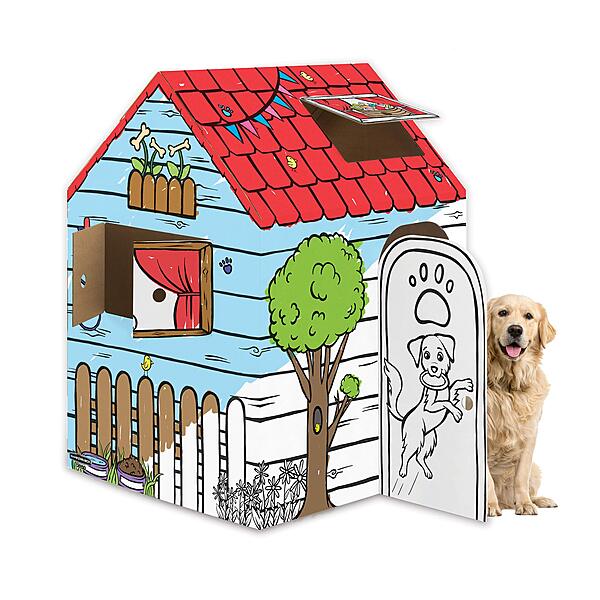 Bankers Box at Play Color in Dog Playhouse, Cardboard Playhouse for and Life Size Craft Activity for Kids and Families