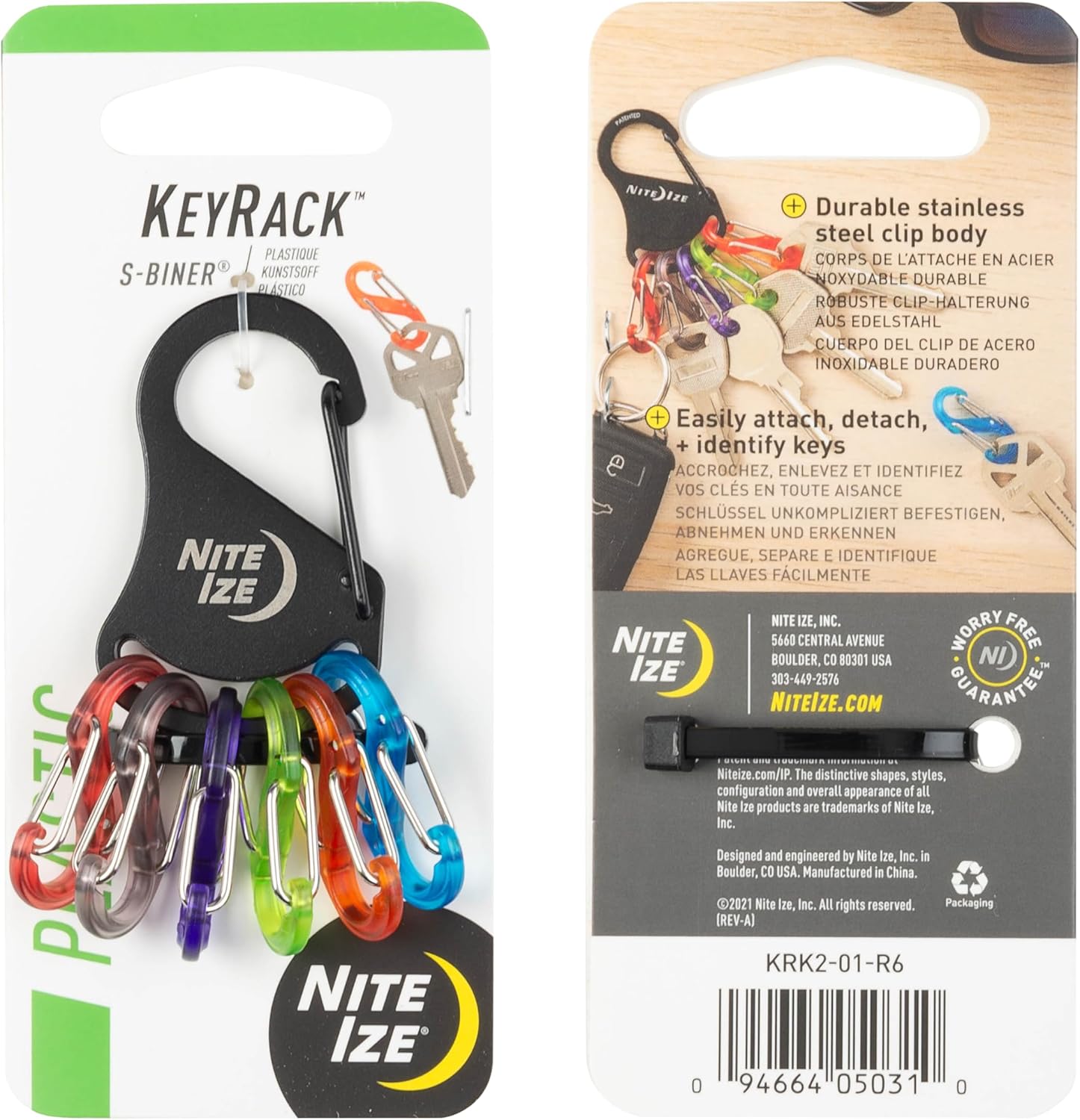 Nite Ize KeyRack Steel S-Biner - Key Carabiner Organizer with 6 Colorful S-Biners
