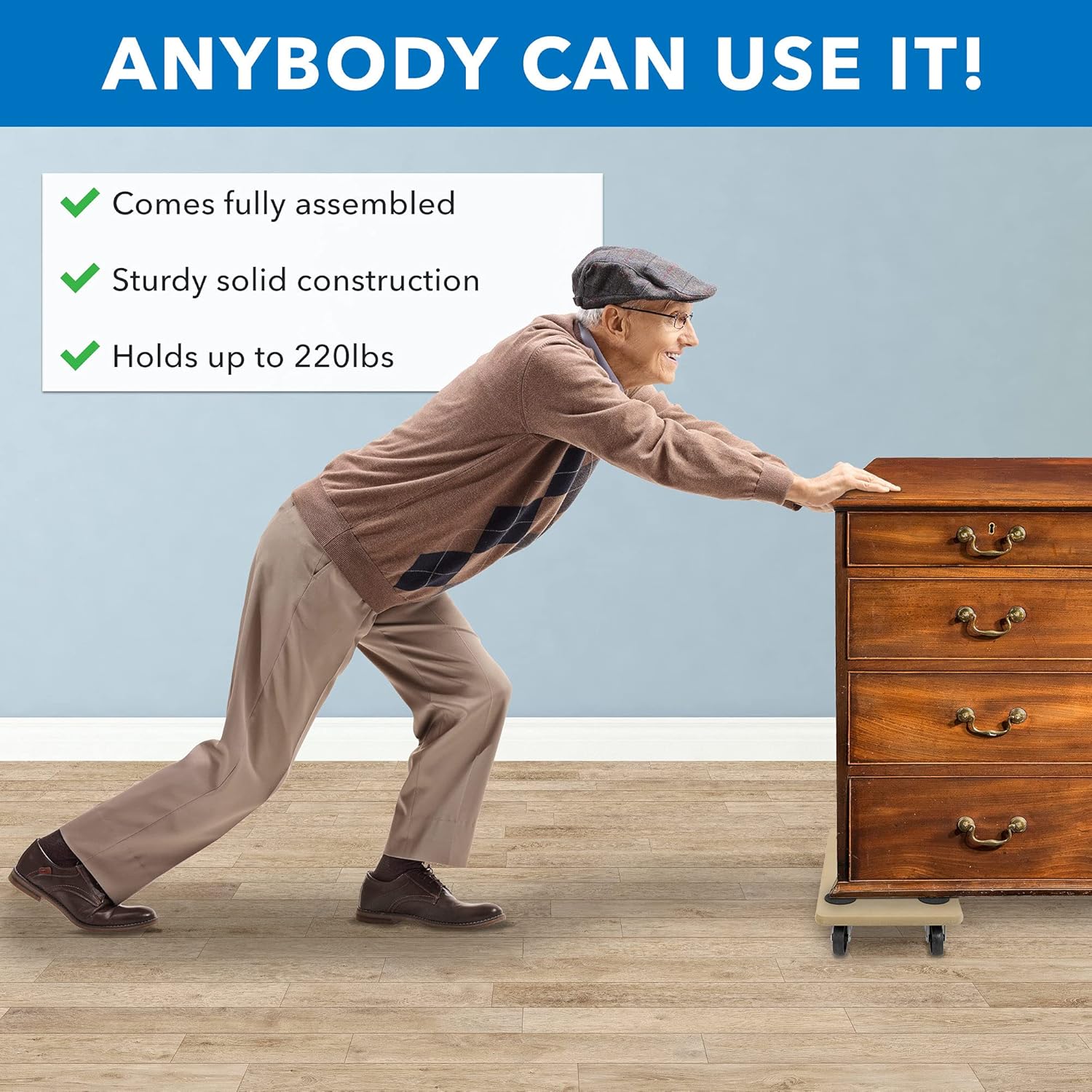 Mount-It! Furniture Dolly for Easy Moving, 220 lbs Capacity, Ideal for Pianos, Couches, Fridges