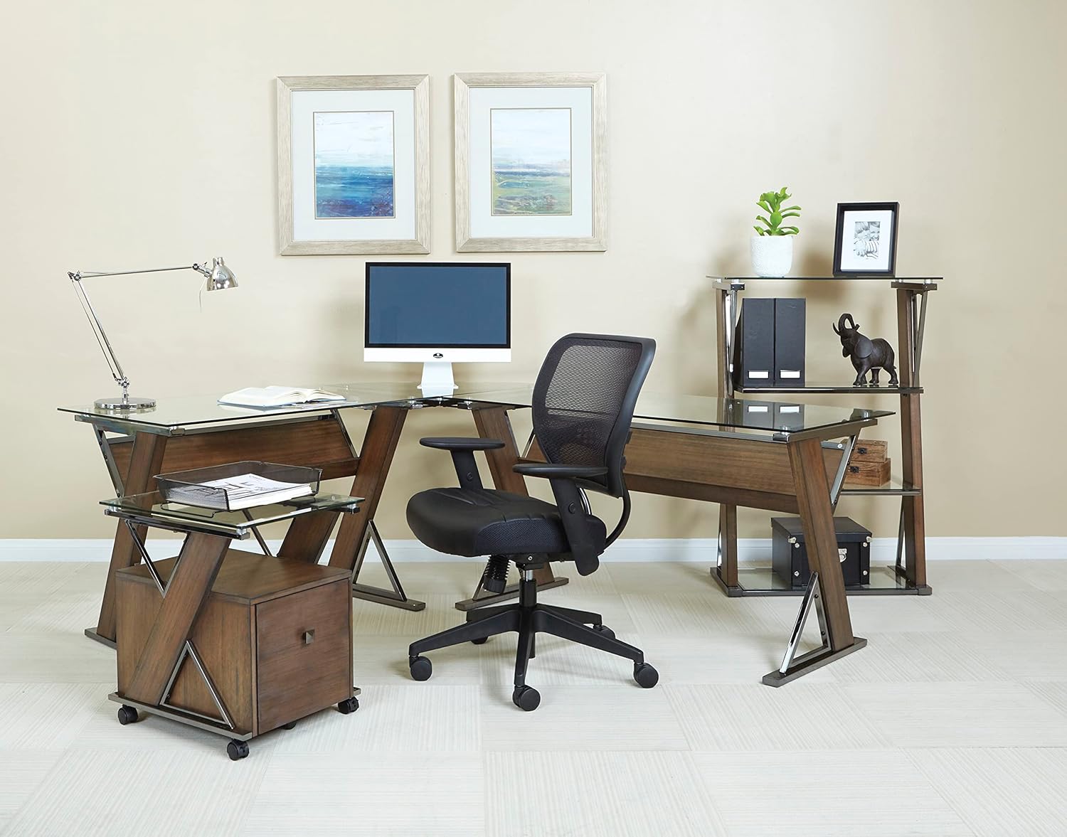 SPACE Seating Professional AirGrid Dark Back and Padded Black Eco Leather Seat, 2-to-1 Synchro Tilt Control