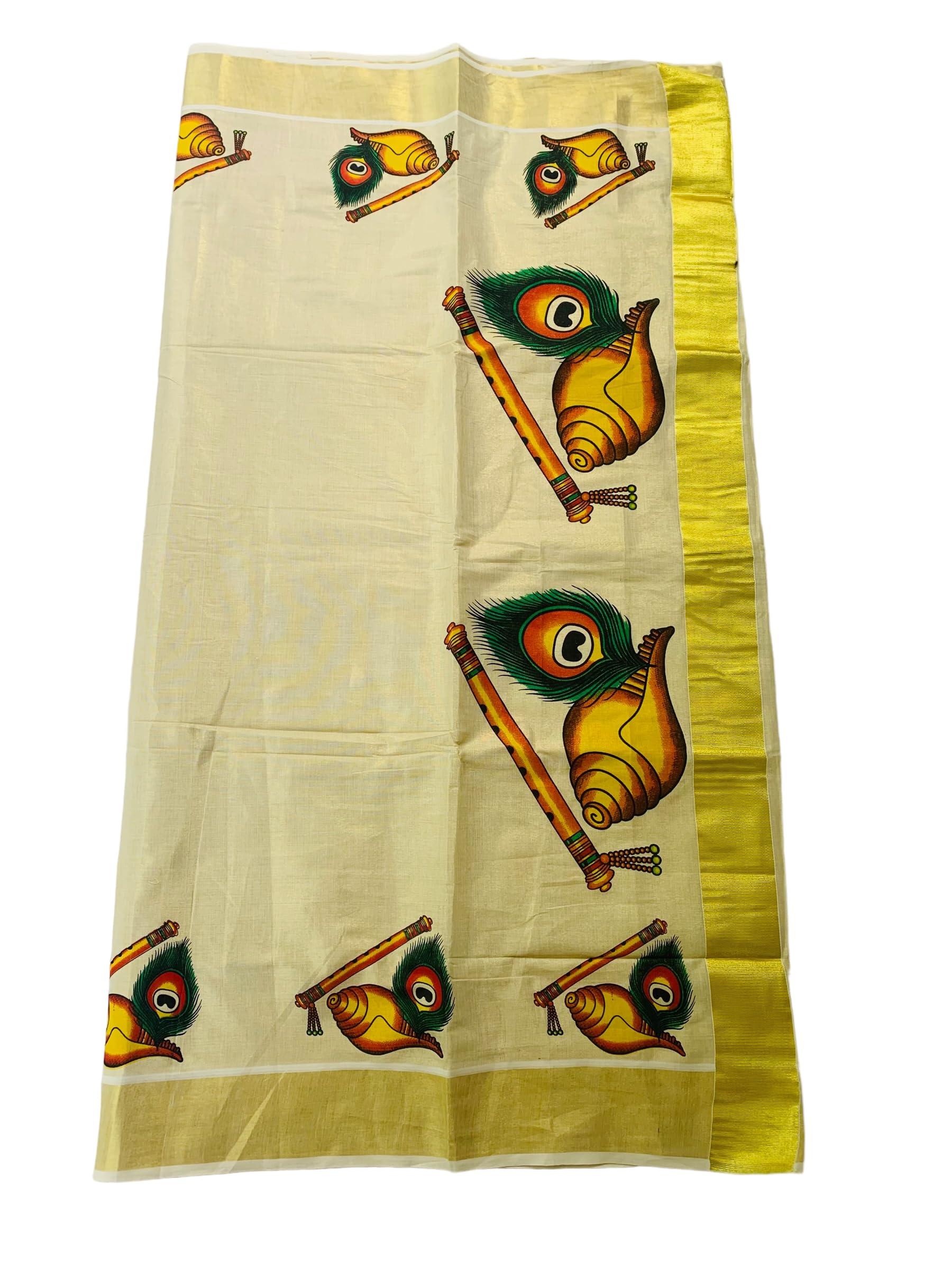 Kuthampully Kerala Kasavu Saree Tissue Mural Painted | Traditional South Indian Saree | Onam Saree | Kerala Saree - Multi Color BOM-769