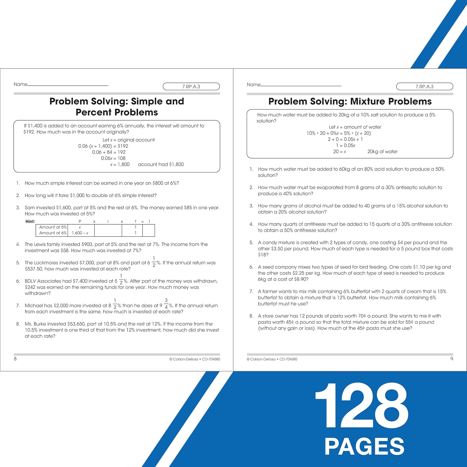 Carson Dellosa The 100 Series Algebra Workbook, Math Book for Grades 7 and Up Covering Fractions, Ratio