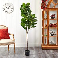 Nearly Natural Fiddle Leaf Fig 54inH Artificial Tree With Planter, 54inH x 8inW x 8inD, Green/Black