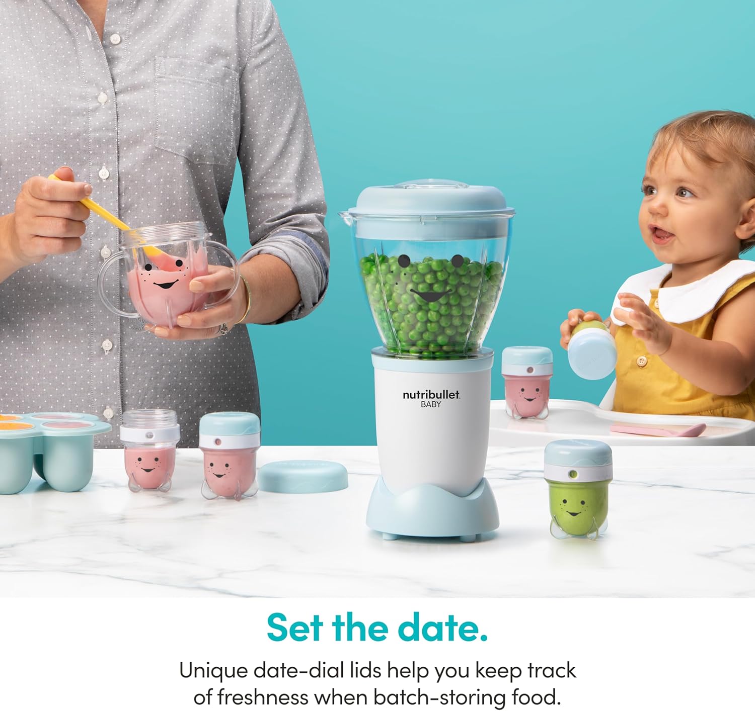 NutriBullet NBY-50100 Baby Complete Food-Making System, 32-Oz, White, Blue, Clear 32-oz.