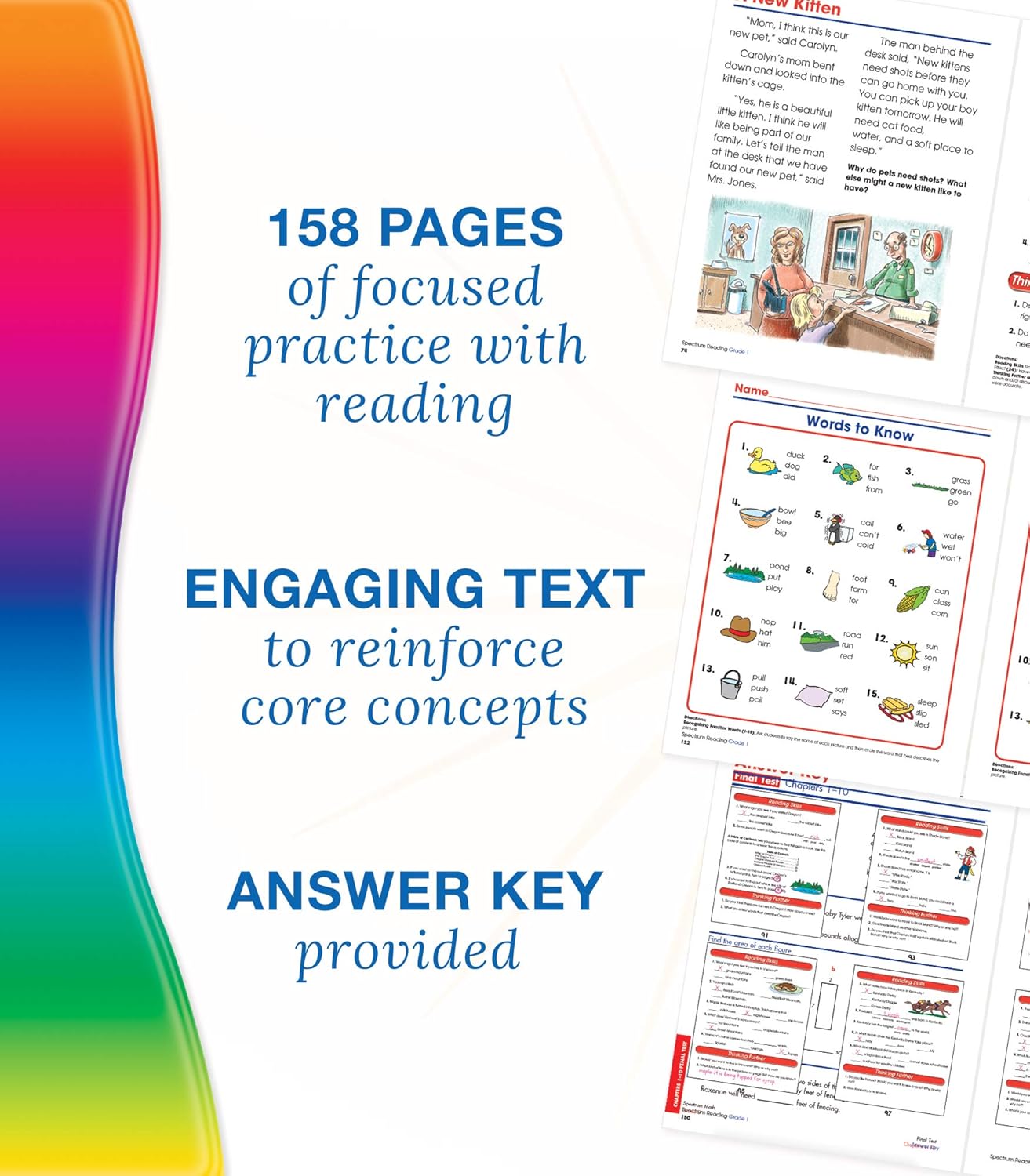 Spectrum 1st Grade Reading Comprehension Workbook, Ages 6 to 7, Reading Grade 1, Letters and Sounds, Sight Words Recognition