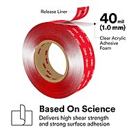 3M VHB Heavy Duty Mounting Tape 4910 Clear, 3/4 in x 15 yd 40.0 mil (Pack of 1)